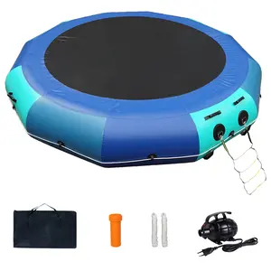 BEYOND MARINA Inflatable Water Trampoline 10/12/15 ft, Floating Bounce Platform with Rope Ladder, 600W Electric Pump & Carry Bag for Lake, Pool & Summer Family Fun