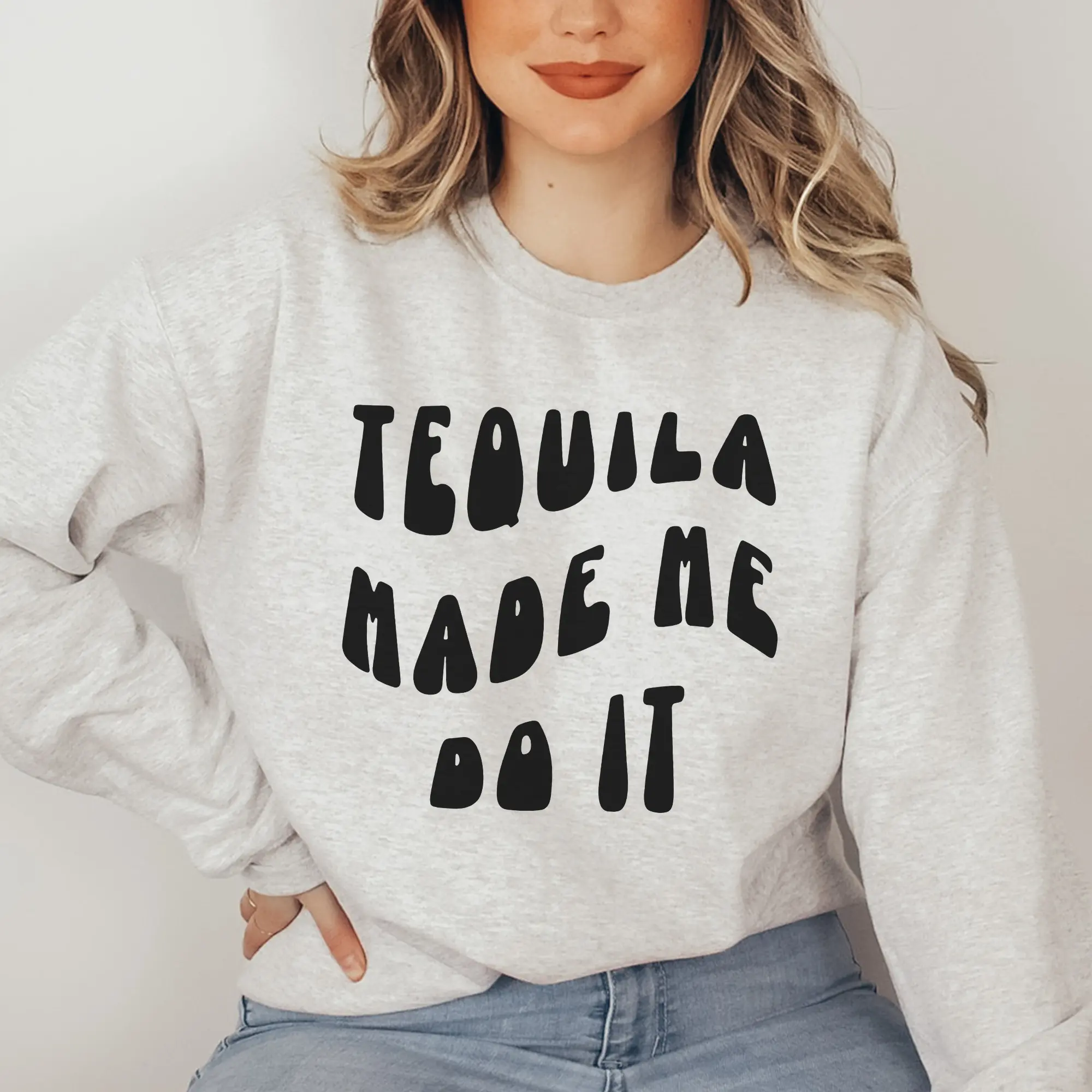 Tequila Made Me Do It Crewneck, Tequila Sweatshirt, Tequila Gift, Funny Gift, Alcohol Sweatshirt, Preppy Sweatshirt, Gift for Tequila Lover