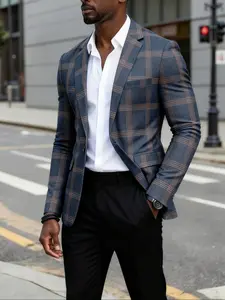 Men's Business Casual Plaid Blazer Jacket, Formal Colorblock Design, Perfect for Commuting & Dating, Versatile Fashion Outerwear