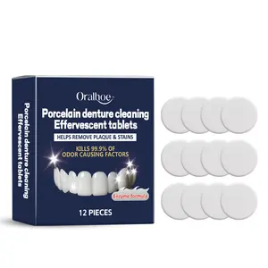 Oralhoe Denture Cleaning Effervescent Tablets with Lemon & Mint Extracts for Fresh Breath Stain Removal & Bacteria Killing 12 Pieces tooth repair kit whiten session interdental filling fake teeths instant confidence perfect smile