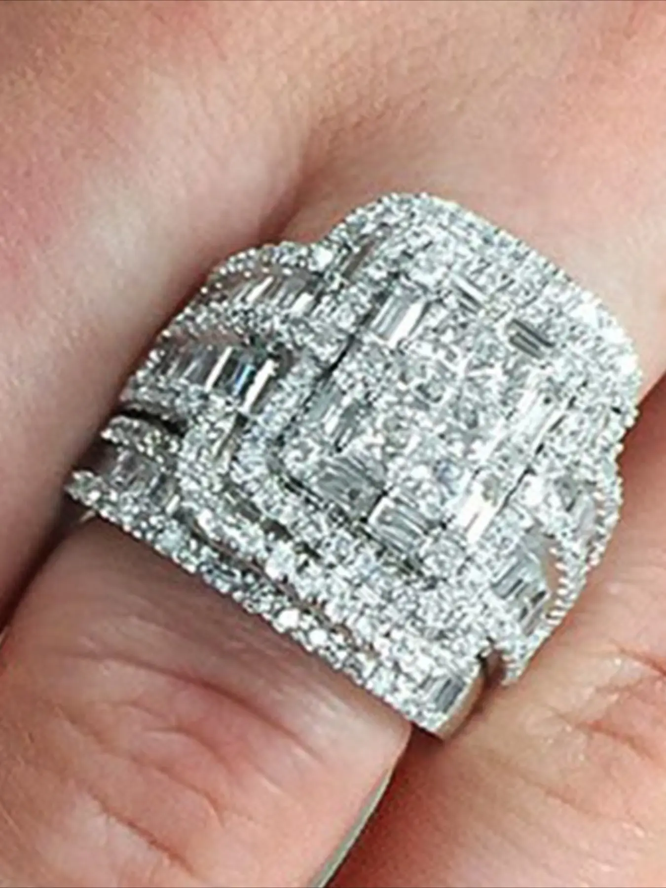 Luxury Exaggerated Inlaid Zircon Women's Engagement Couple Ring Set, Elegant Fashion Rings, Bride Wedding Jewelry Gift, Valentine's Day Christmas Present, Beautiful Rings