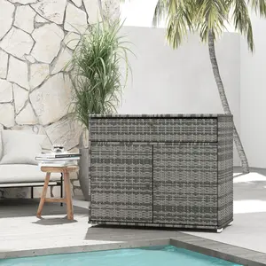 Gray Waterproof PE Rattan Outdoor Storage Cabinet with Drawer - Suitable for Indoor Use, Outdoor Swimming Pool Areas