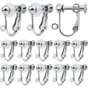 24pcs Silver Plated Clip-on Earring Converters Brass Screw Back Earwire Non Pierced Earring Components with Loop and 24pcs Anti-Pain Pads for DIY Earrings Jewelry Making