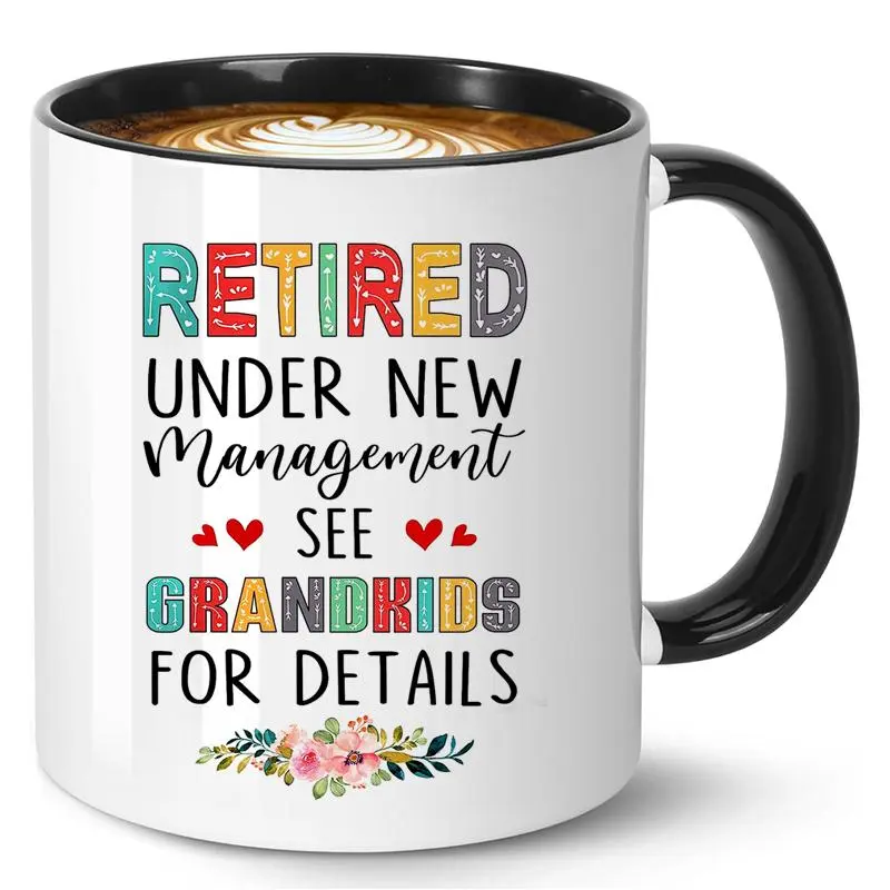 Retired Under New Management See Grandkids for Details Coffee Mug, Ceramic Mug, Funny Coffee Cup, Funny Mugs, Funny Happy Retirement Gift for Grandma Women from Grandkids on Birthday, Drinkware