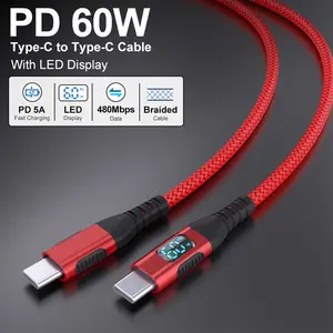 3pcs/1pc  LAIHONEN 60w USB C to C Cable Super Fast Charge Type-C Cord PD Charging Cables with Display 480Mbps 60W