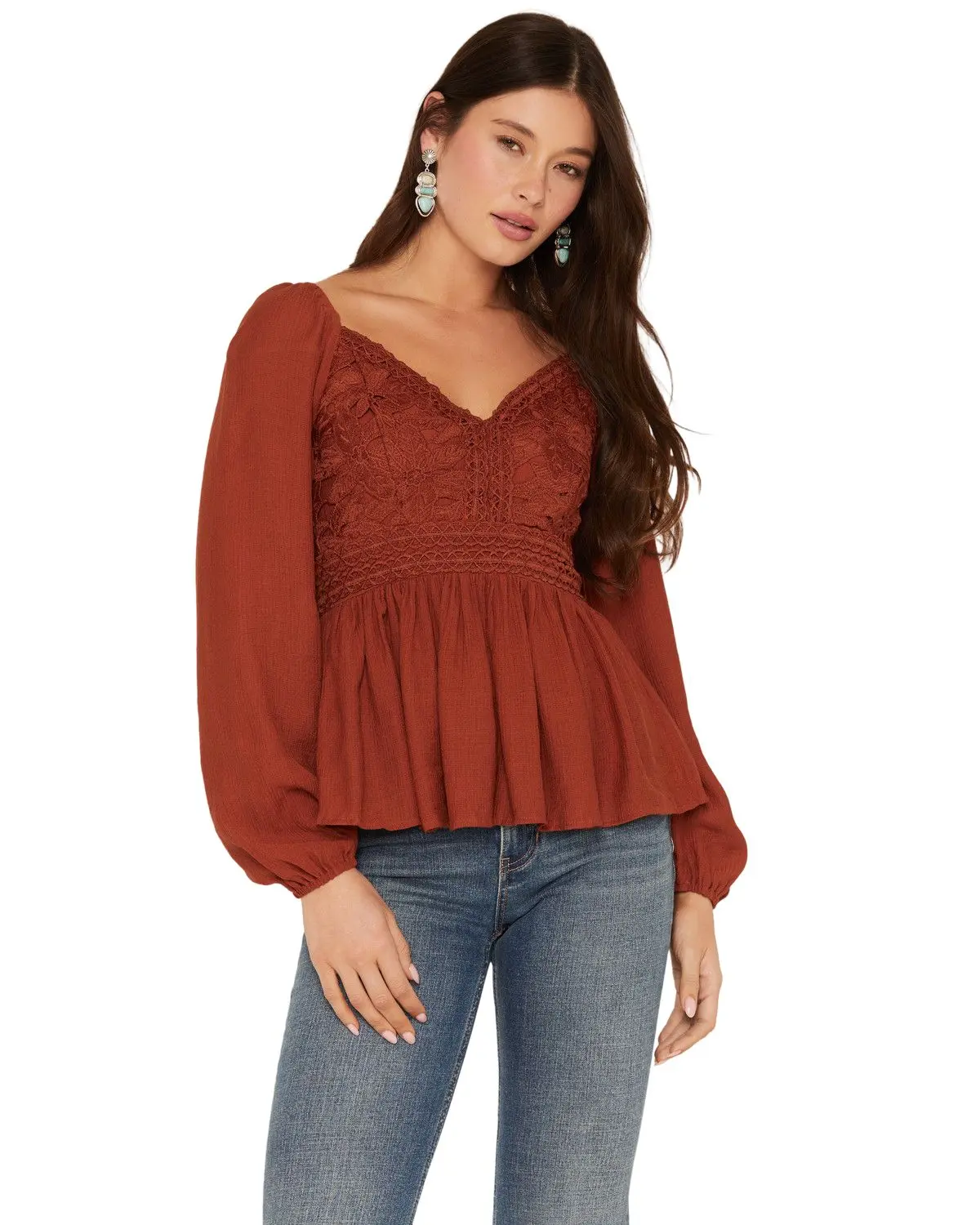 Shyanne Women's Women'S Crochet Lace Long Sleeve Shirt - Swfa25w1-Bkrd