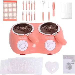 Candy Chocolate Melting Pot Electric Fondue Pot Set Double Chocolate Melting Pot Butter Cheese Melt Warmer Pink for Home Parties with Tool Chocolate Melting Pot Fondue Mini Fondue Candy Maker