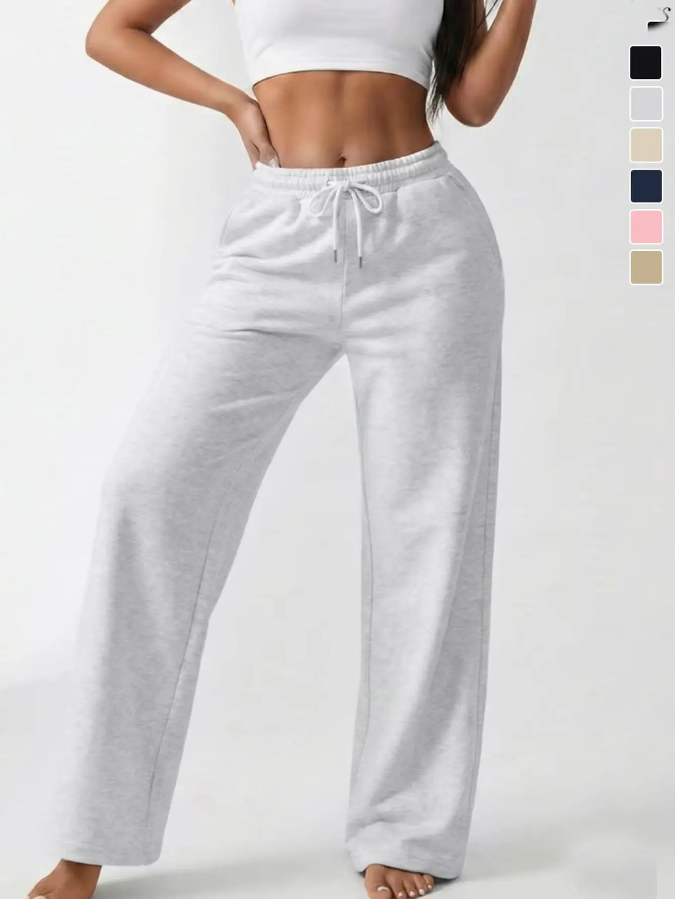 Women's lightweight mixed-color grey wide-leg sweatpants
