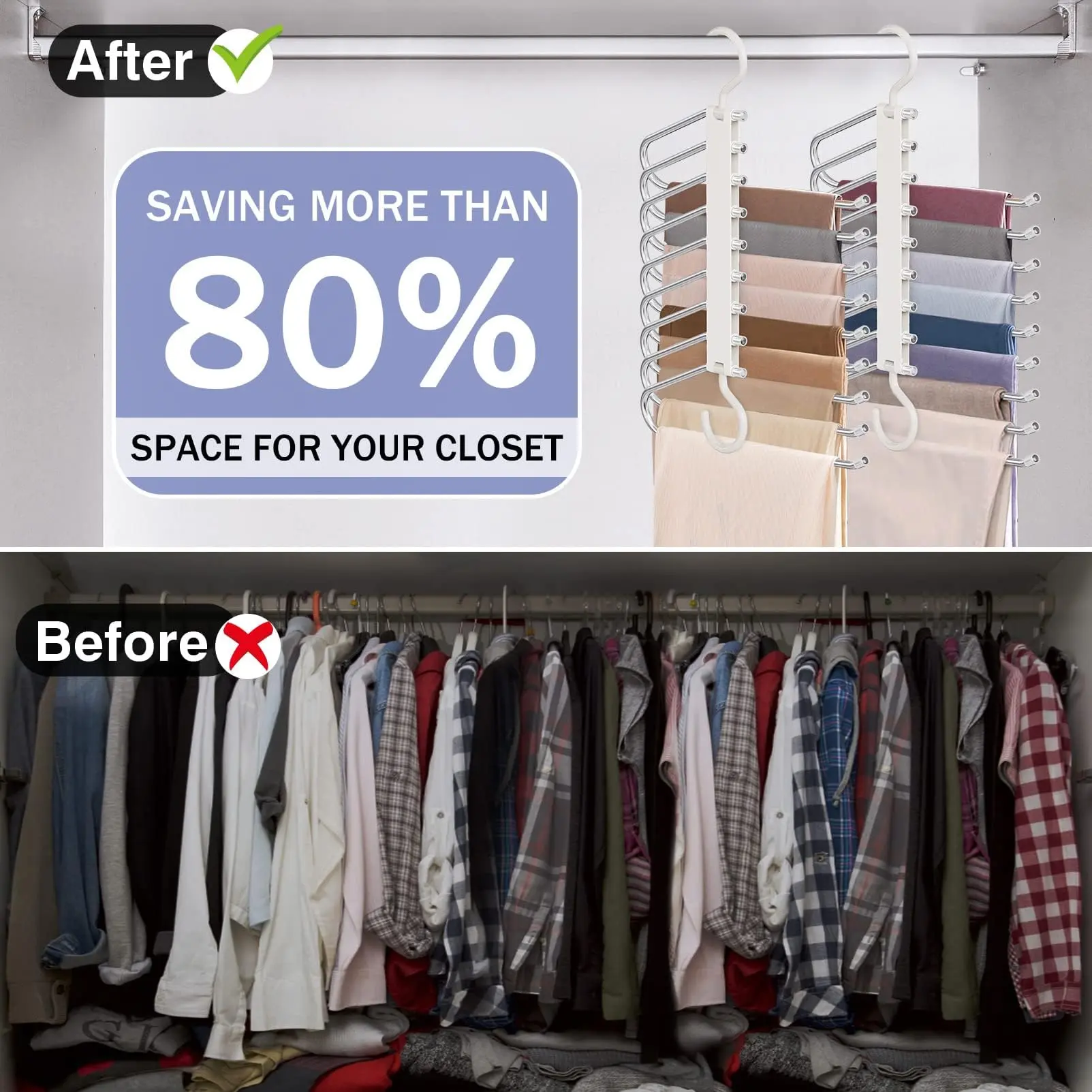 9-Layer Pants Hanger (1/2/4 Counts), Space-Saving Organizing Hanger, Multifunctional Pants Rack, Closet Organizer for Pants, Jeans, Leggings, Trousers and Skirts, Pant Hangers, Clothes Hanger Organizers, Plastic Hangers