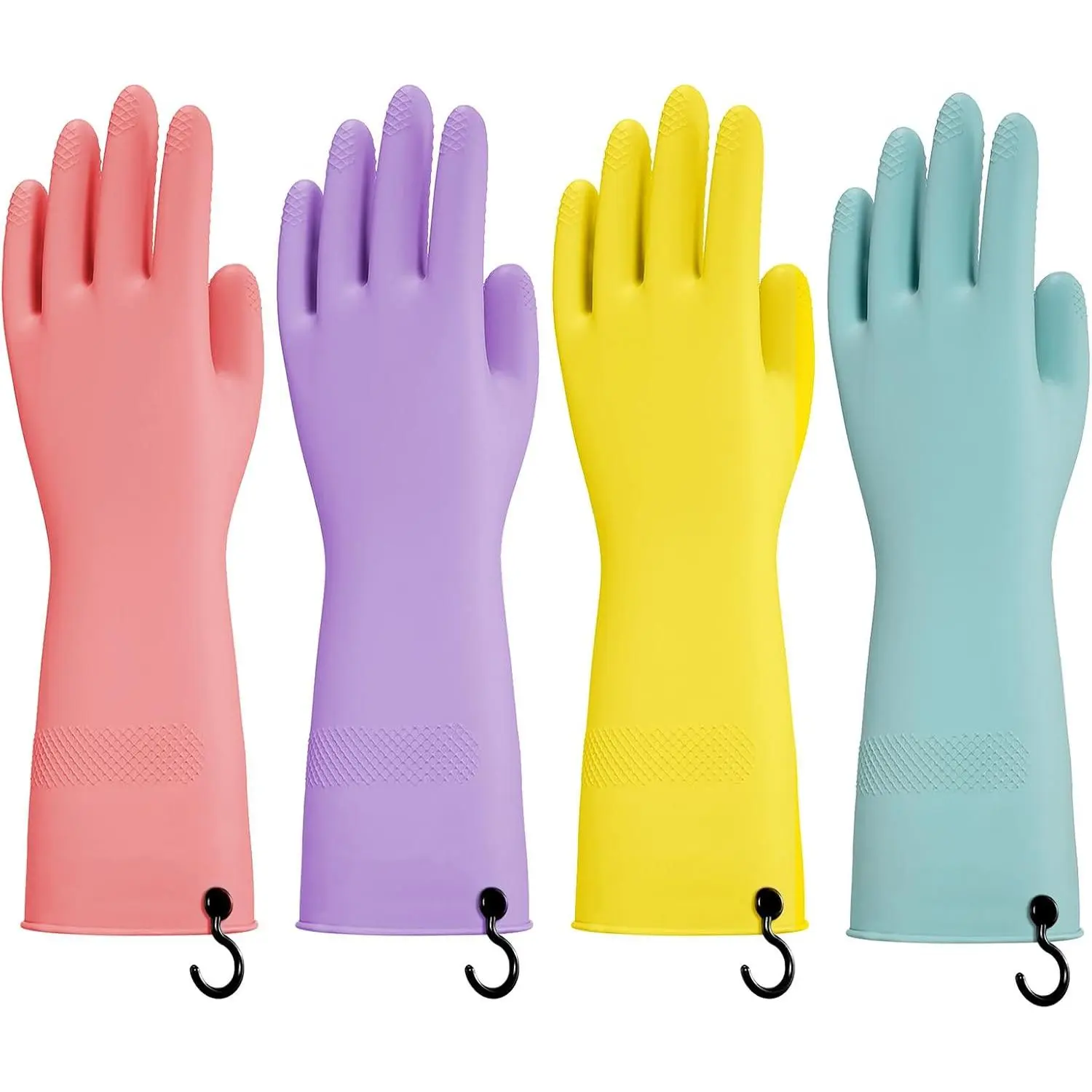 Dishwashing Rubber Gloves for Cleaning - 4 Pairs Kitchen Gloves with  Hooks Washing Dishes Household Glove - Large