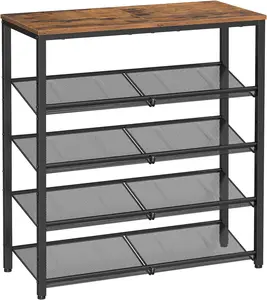 VASAGLE ULBS038B01 5-Tier Shoe Rack for Entryway Rustic Brown & Ink Black Adjustable Organizer with 16-20 Pair Storage Capacity & 60 lb Top Shelf Load Capacity