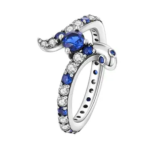 Snake Wrap Ring Blue Sparkling CZ Animal Rings for Women Dark Feminine Aesthetic Trendy Jewelry Gift