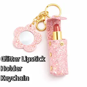 Chapstick Holder Keychain with Mirror, Portable Lipstick Pouch & Lip Balm Organizer, Travel Makeup Pouch Accessory Gift for Women Girls
