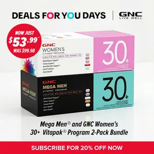 2 Boxes of GNC 30+ Vitapak, Curated Supplements for Women/Men 30+, 5-IN-1, Multivitaimin, Stress&Bone Support, Skin&Cell Protection, Liver Health, Overall Wellness, 30 Count, Healthcare, Dietary Supplement, Vitamin
