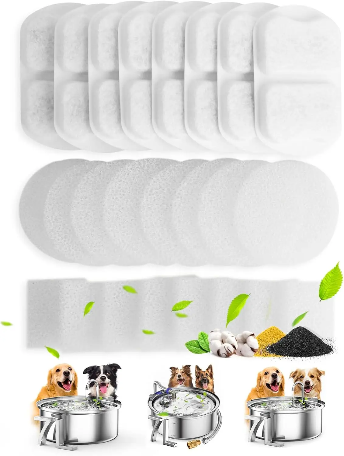 oneisall 8 Pack Replacement Filters for 7L Dog Fountain Dog Water Fountain,7L/230oz/1.8G Stainless Steel Dog Fountain for Dogs Inside，Triple Filtratio