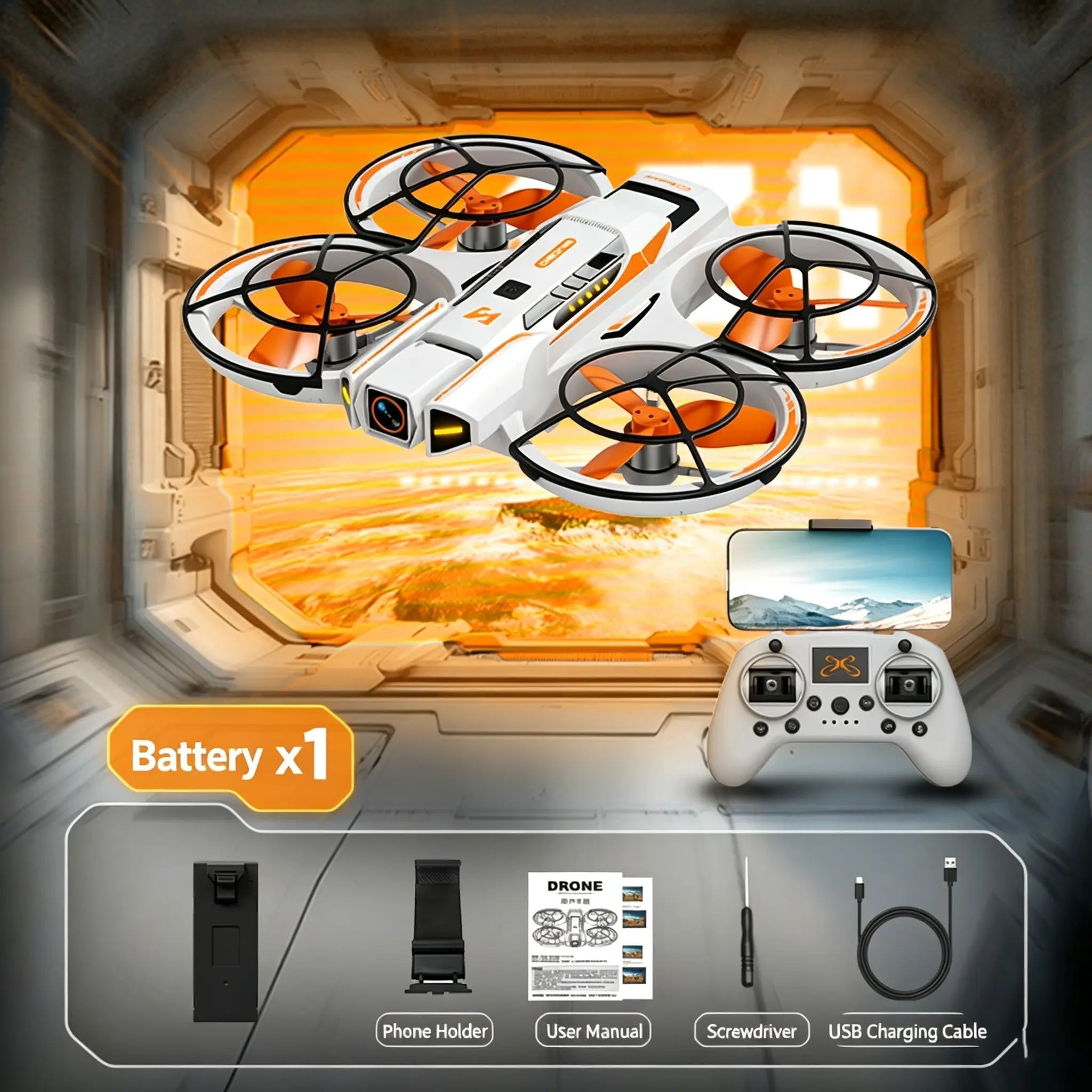 Mini Drone with HD Camera for Kids Beginners, FPV Live Video RC Quadcopter with Full Propeller Guard, LED Lights, One Key Start, 360° Flips, Indoor Outdoor Flying Toy Gift for Boys Girls