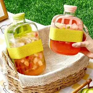 2-in-1 Ice Maker Water Bottle, Portable Press Ice Cube Tray Bottle, 500ml/800ml for Travel, Camping & Outdoor Use