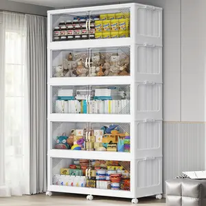 Broview V60 660Qt/700Qt/880Qt/1100Qt Extra Large Plastic Storage Bins with Lid, Each 220Qt stackable storage bin with lid,275Gal Stackable Containers With Drawers, Foldable Cabinets with 6x Wheels, Collapsible Closet Organizers for Home Office