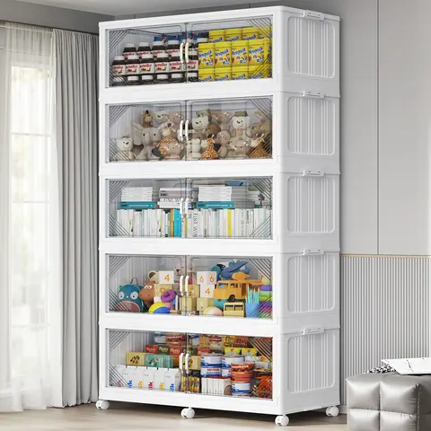 Broview V60 660Qt/700Qt/880Qt/1100Qt Extra Large Plastic Storage Bins with Lid, Each 220Qt stackable storage bin with lid,275Gal Stackable Containers With Drawers, Foldable Cabinets with 6x Wheels, Collapsible Closet Organizers for Home Office