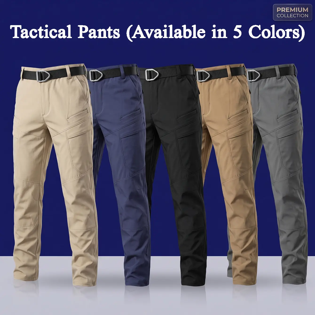 Men's Tactical Cargo Pants, Straight-Fit Stretch Fabric Trousers with Multi-Pockets, Lightweight and Quick-Dry for Outdoor Hiking & Work, Seamless, Menswear, Polyester, Mid Waist