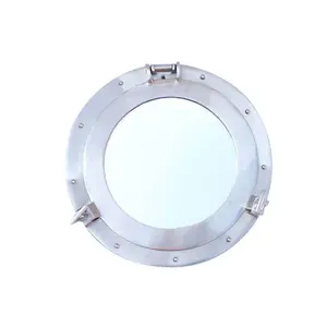 Handcrafted Decor  Brushed Nickel Deluxe Class Decorative Ship Porthole Mirror- 12 in.