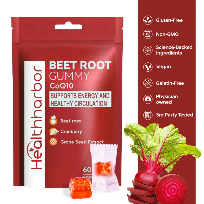 Healthharbor Natural Beet Root Jelly Dietary Supplement - Supports Energy, Healthy Circulation, Blood Pressure Control, Heart Health - 60 Count Cranberry Healthcare Supplement