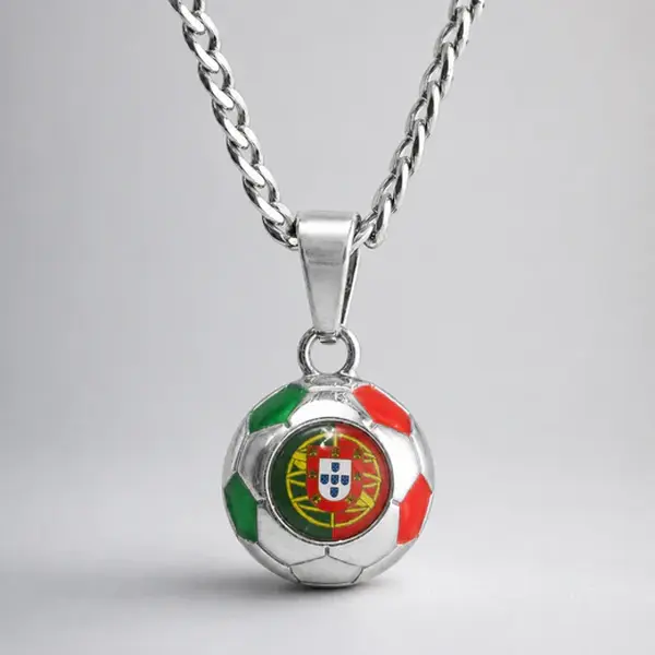 Portugal Soccer Necklace - Stainless Steel Soccer Ball Pendant, Soccer Fan Gift