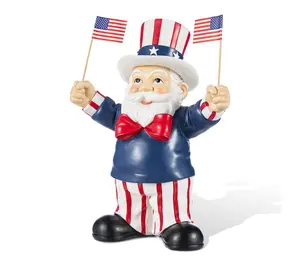 Glitzhome Patriotic Americana Santa holding flags Table Decor