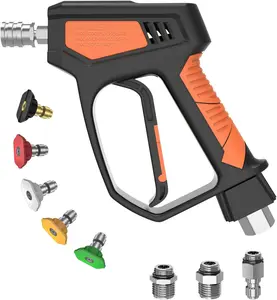 Heliwoo Pressure Washer Gun, 5000 PSI,3/8" Swivel Plug & M22-14mm/15mm Fittings, 5 Nozzle Tips, Industrial Spray Power Tool