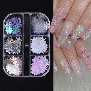 6 Grids Shimmer Snowflakes Sequin Nail Art Decorations, Mini Snowflake Thin Sheets DIY Winter Christmas Nails Accessories, Perfect Gift for Women & Girls, Illuminating Iridescent Glitter