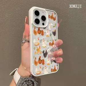 New Farm Chicken Pattern Magnetic Phone Case for iPhone 15 16 14 17 Pro Max 13 12 11 Plus Air Cellphone Shockproof Protector Acrylic MagSafe Cover Supports Wireless Charging Smartphone protective cover Casing Protector Gift Silicone Protection
