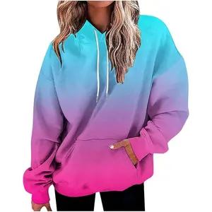 Women Gradient Color Oversized Hoodies Trendy 2024 Pullover Sweatshirts Comfort Sweatshirt Tops Fall Fashion Clothes