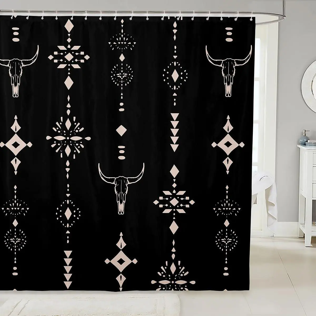 Feelyou Washable Western Shower Curtain Set with Hooks - Southwestern Rustic, Aztec Abstract Art, Geometric Longhorn Skull Boho, Colorful, Beautiful Patterns, Bold Pattern Household Textile Curtain Accessory, Colorful Curtains, Abstract Art Curtains