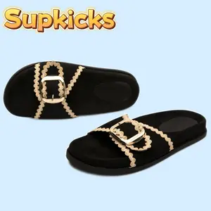 Supkicks Women's Lace-Up Sandals with Decorative Patterns Flat Bottomed Casual Slippers Versatile Elegant Design for Everyday Wear