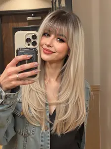 Light Synthetic Wig, Long Straight Hair with Bangs, 22 Inch Fiber for Women, Daily Use, Halloween & Thanksgiving Festivals