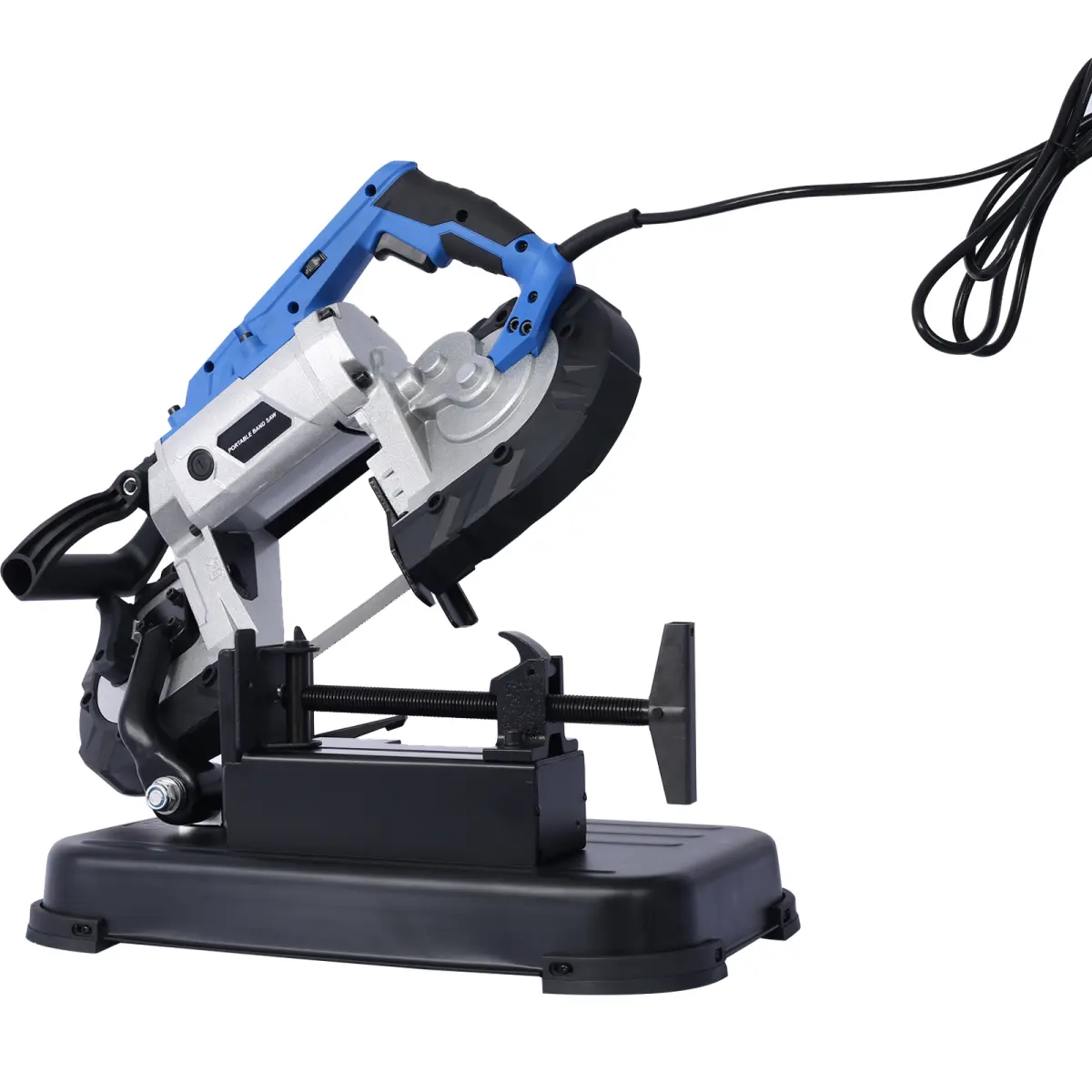 High-Performance Portable Band Saw with Removable Stainless Steel Base, 45°-90° Cutting, 10A 1100W Motor, 5-inch Depth Cut