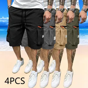 4-pack men’s casual outdoor sports cargo shorts—fashionable drawstring shorts for everyday wear, suitable for the beach, parties, and casual outfits; stylish men’s design ideal for outings, seaside vacations, and travel.fathersdaygift