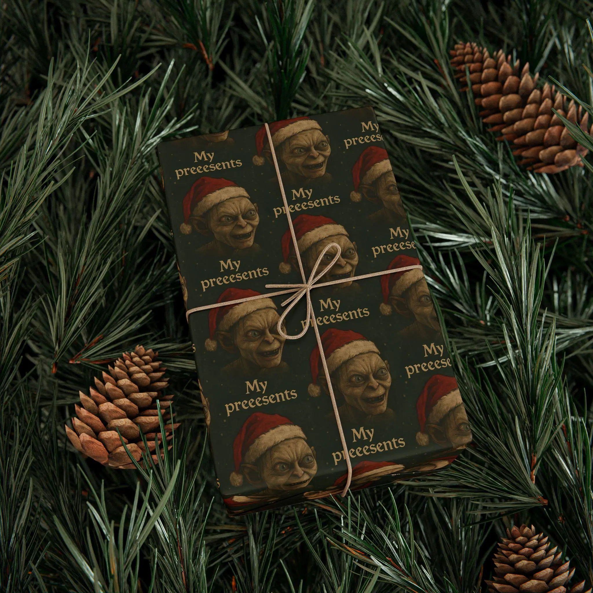 My preeesents Wrapping Paper, LOTR Gollum, It's a gift Christmas Wrap