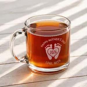 Personalized Glass Mug | Mothers Day Baby Feet | Custom Engraved Drinkware