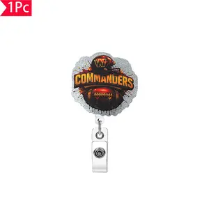 Commanders Football Splatter Design Glitter Badge Reel, Nfl Team ID Clip, Perfect for Commanders Fans, Sports Fan Accessory
