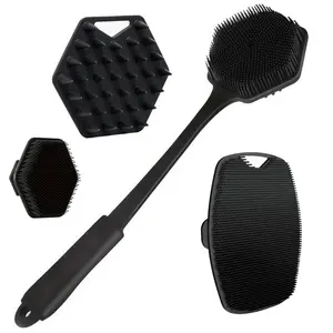 Soft Silicone Body Brush Set, Back Scrubber, Shower Brush, Hairbrush & Facial Cleansing Tool, Gentle Exfoliating & Foaming Bath Accessories, Shower Cleaning Brush