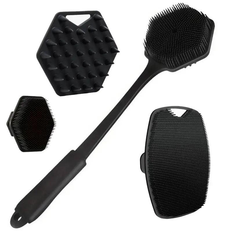 Soft Silicone Body Brush Set, Back Scrubber, Shower Brush, Hairbrush & Facial Cleansing Tool, Gentle Exfoliating & Foaming Bath Accessories, Shower Cleaning Brush, Bathing Accessory