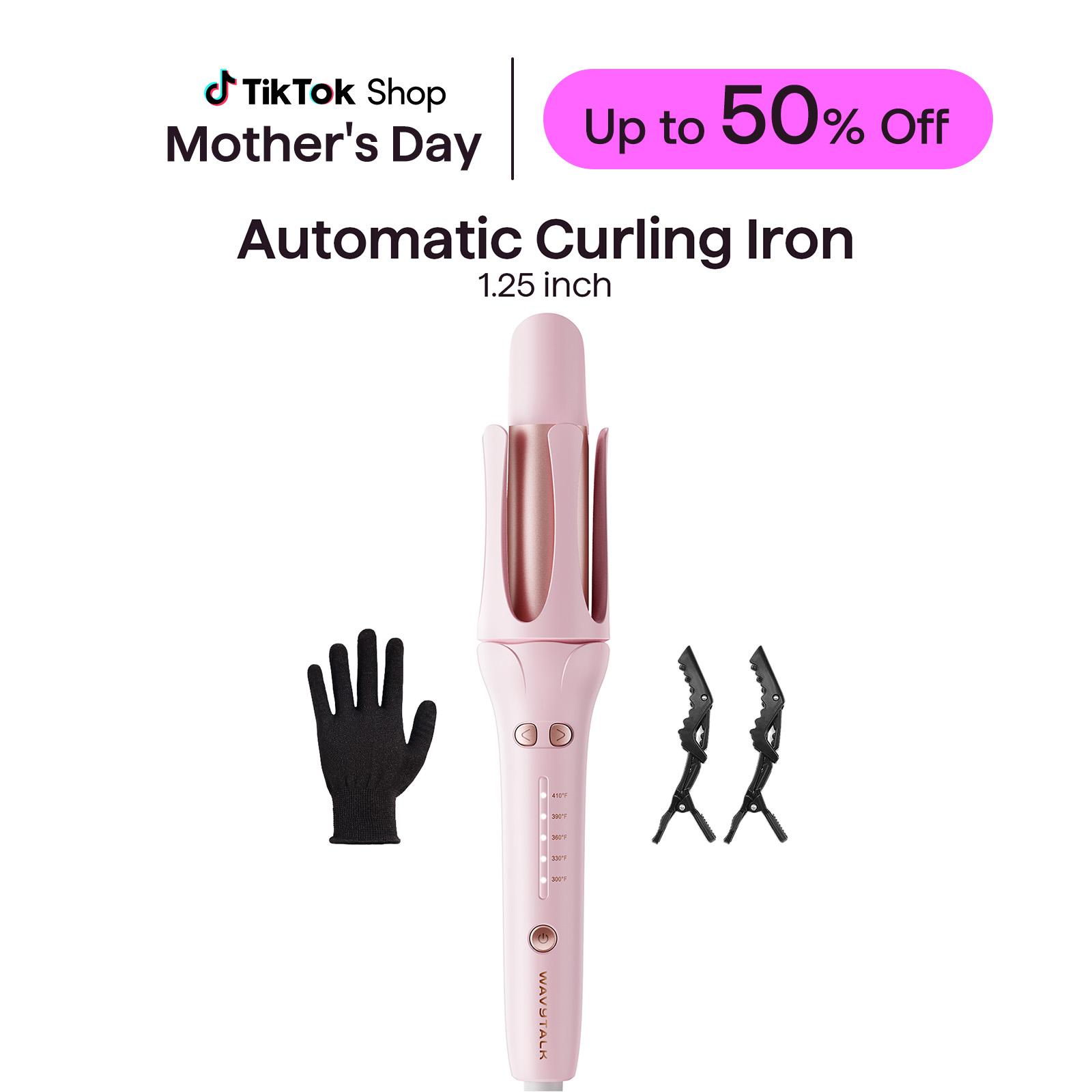 Wavytalk Automatic Curling Iron, 1.25 inch Automatic Hair Curler for Shiny & Effortless Curls, Anti Scald & Tangle-free, Rotating Curling Iron with 5 Temperatures & 3 Timers, Pink