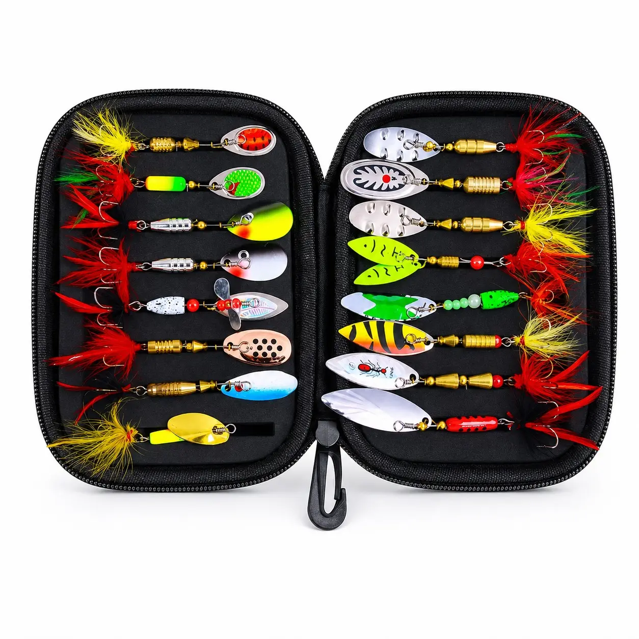 16-Piece Fishing Spinner Lure Set with Storage Bag, Spoon Baits & Artificial Lures for Bass & Trout, Portable Fishing Tackle Kit, Fishing Gear, Ideal for Anglers