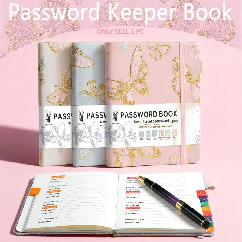 B6 Butterfly Embroidered Password Keeper Book, Hardcover Password Organizer with A-Z Alphabetical Tabs, Premium No-Bleed Paper Website Login & Address Logbook, Elastic Band Notebook for Home & Office, Perfect Holiday Gifts for Women, Hardcover Notebooks