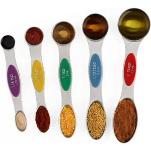 Magnetic Measuring Spoons Set of 5 Stainless Steel Dual Sided Stackable Teaspoon for Measuring Dry and Liquid Ingredients (Color)
