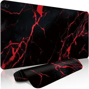 1pc Extended Gaming Mouse Pad and PC Desktop Keyboard Pad | Black Background with Red Lightning Lines Abstract Pattern, Durable Non-slip Rubber Base, Polyester Fiber Surface, XL XXL Sizes Available, Ideal for Home, Back to School, Dorm, Office, Mousepad