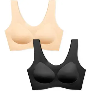 2 Pack Women's Seamless Soft Bra, Wireless Sleep Comfortable Pullover Bras for Women, Full Coverage T-Shirt Bralette
