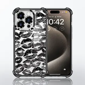iPhone 13/14/15/16 Pro/17 Pro Max Case with Full-Cover Black Lips Pattern - Electroplated Corners, Raised Camera Protection, Full-Body Drop-Proof Cover