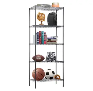 BestOffice | 5-Tier Wire Storage Shelves | 14x24x60 | Black| Heavy-Duty Metal Shelf, Holds Upto 750 lbs | No-Tool Assembly | Ideal for Home & Garage Shelving5